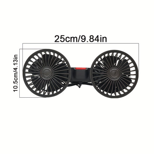 Car Fan, Car Small Air Conditioner, Double-headed Rear Exhaust Fan, Strong Wind, 5 Blades, 360-degree Rotation, Extra Large Air Volume, Subwoofer Operation, Easy Clip Installation, Foldable Hidden Under Headrest, Disassembly for Multi-scene Use